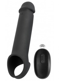 Черная вибронасадка для пениса с хомутом для мошонки и пультом ДУ Remote Controlled Penis Extension - Orion - в Димитровграде купить с доставкой