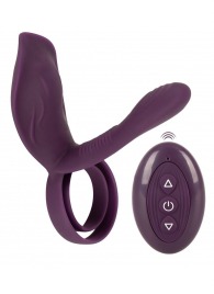 Фиолетовая насадка на член с клиторальным отростком и пультом ДУ RC Couple’s Vibrator 2 - Orion - в Димитровграде купить с доставкой