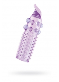 Гелевая фиолетовая насадка с шариками, шипами и усиком - 11 см. - Toyfa Basic - в Димитровграде купить с доставкой