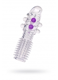 Гелевая прозрачная насадка с шариками и шипами - 14 см. - Toyfa Basic - в Димитровграде купить с доставкой