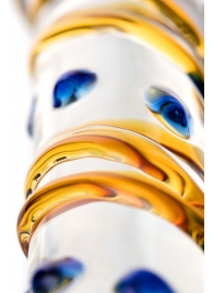 Стеклянный фаллос на подставке со спиральными полосками - 18 см. - Sexus