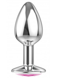 Малая серебристая анальная пробка Diamond Pink Sparkle Small с розовым кристаллом - 7 см. - Lola Games - купить с доставкой в Димитровграде