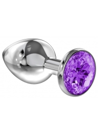 Большая серебристая анальная пробка Diamond Purple Sparkle Large с фиолетовым кристаллом - 8 см. - Lola Games - купить с доставкой в Димитровграде