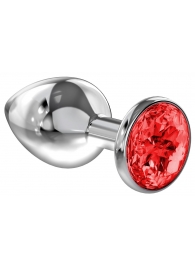 Большая серебристая анальная пробка Diamond Red Sparkle Large с красным кристаллом - 8 см. - Lola Games - купить с доставкой в Димитровграде