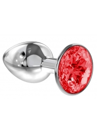 Малая серебристая анальная пробка Diamond Red Sparkle Small с красным кристаллом - 7 см. - Lola Games - купить с доставкой в Димитровграде