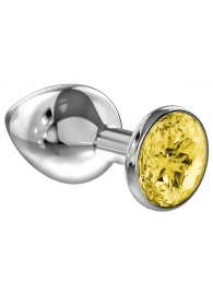 Большая серебристая анальная пробка Diamond Yellow Sparkle Large с жёлтым кристаллом - 8 см. - Lola Games - купить с доставкой в Димитровграде