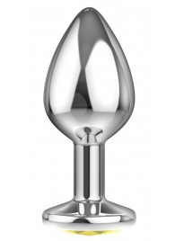 Малая серебристая анальная пробка Diamond Yellow Sparkle Small с жёлтым кристаллом - 7 см. - Lola Games - купить с доставкой в Димитровграде