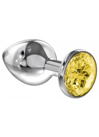 Малая серебристая анальная пробка Diamond Yellow Sparkle Small с жёлтым кристаллом - 7 см. - Lola Games - купить с доставкой в Димитровграде