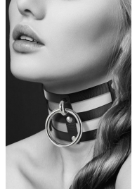 Чёрный тройной чокер с большим кольцом - Bijoux Pour Toi - купить с доставкой в Димитровграде