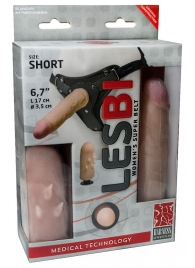 Телесный поясной страпон LESBI с вагинальной пробкой - 17 см. - LOVETOY (А-Полимер) - купить с доставкой в Димитровграде
