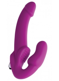Ярко-розовый безремневой вибрострапон Evoke Vibrating Strapless Silicone Strap-on Dildo - XR Brands - купить с доставкой в Димитровграде