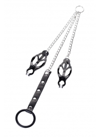 Черно-серебристые зажимы для сосков с кольцом для пениса TOYFA Metal - ToyFa - купить с доставкой в Димитровграде