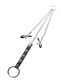 Серебристо-чёрные зажимы для сосков с кольцом для пениса TOYFA Metal - ToyFa - купить с доставкой в Димитровграде