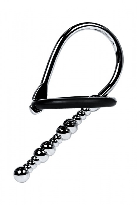 Серебристый уретральный плаг-бусины TOYFA Metal с мягким фиксириющим кольцом - ToyFa - купить с доставкой в Димитровграде