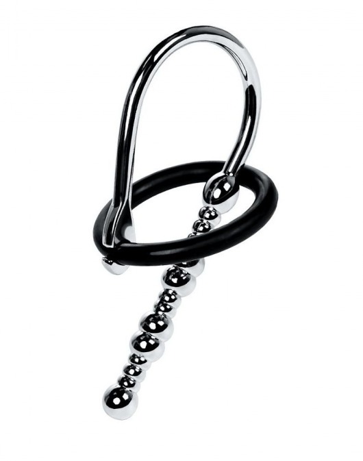 Серебристый уретральный плаг-бусины TOYFA Metal с мягким фиксириющим кольцом - ToyFa - купить с доставкой в Димитровграде