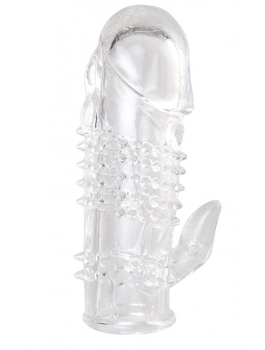 Прозрачная гелевая насадка с шипами и клиторальным отростком - 13 см. - Toyfa Basic - в Димитровграде купить с доставкой