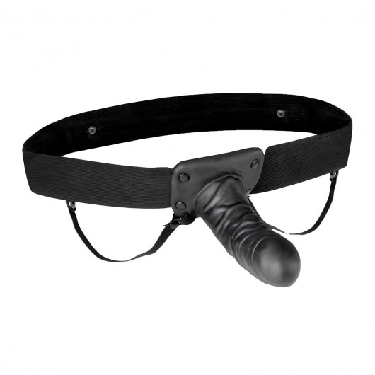 Чёрный полый страпон с вибрацией Unisex Vibrating Hollow Strap-On - 14 см. - Lux Fetish - купить с доставкой в Димитровграде