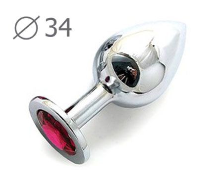 Коническая серебристая анальная втулка с малиновым кристаллом - 8,2 см. - Anal Jewelry Plug - купить с доставкой в Димитровграде