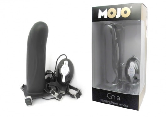 Черный страпон с вибратором Mojo Ghia - Seven Creations - купить с доставкой в Димитровграде