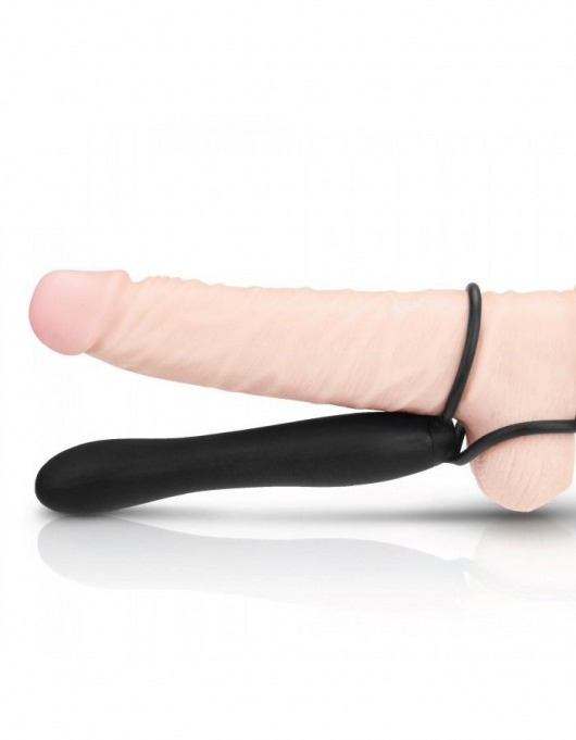 Черная насадка на пенис для двойной стимуляции Mojo BlackJack - 15 см. - Seven Creations - в Димитровграде купить с доставкой