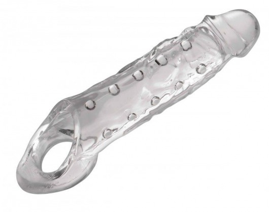 Прозразная закрытая насадка на пенис с поддержкой мошонки Clearly Ample Penis Enhancer - 22 см. - XR Brands - в Димитровграде купить с доставкой