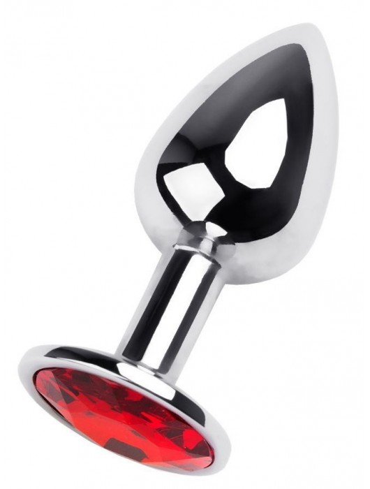 Маленькая коническая серебристая анальная пробка с красным кристаллом - 7 см. - ToyFa - купить с доставкой в Димитровграде