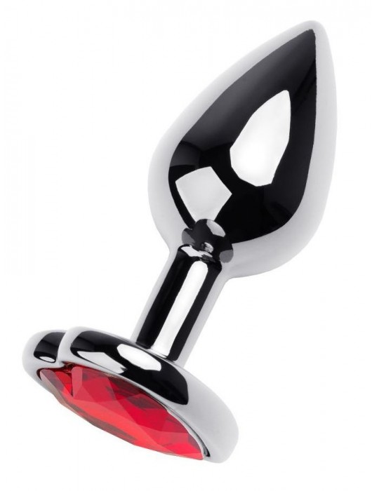 Серебристая коническая анальная пробка с красным кристаллом-сердечком - 7 см. - ToyFa - купить с доставкой в Димитровграде