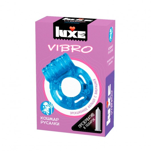Голубое эрекционное виброкольцо Luxe VIBRO  Кошмар русалки  + презерватив - Luxe - в Димитровграде купить с доставкой