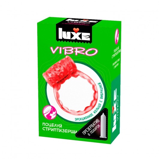 Розовое эрекционное виброкольцо Luxe VIBRO  Поцелуй стриптизёрши  + презерватив - Luxe - в Димитровграде купить с доставкой