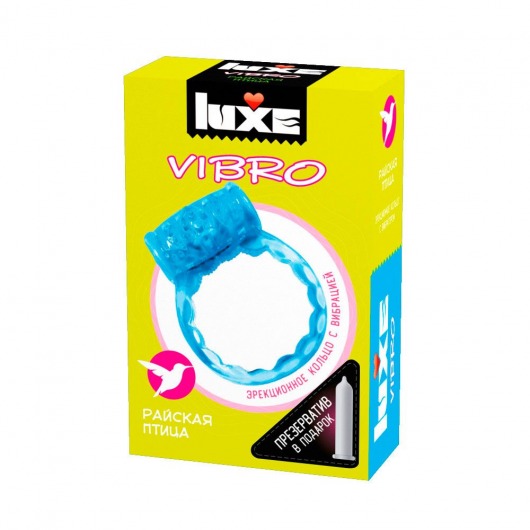 Голубое эрекционное виброкольцо Luxe VIBRO  Райская птица  + презерватив - Luxe - в Димитровграде купить с доставкой