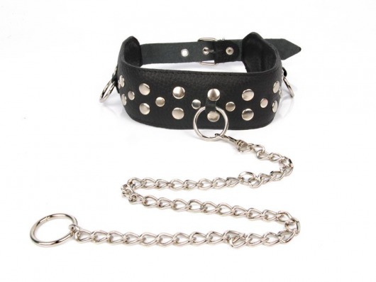 Черный ошейник с заклепками с металлическим поводком-цепочкой - Notabu - купить с доставкой в Димитровграде