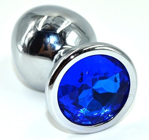 Серебристая анальная пробка из нержавеющей стали с синим кристаллом - 8,5 см. - Kanikule - купить с доставкой в Димитровграде
