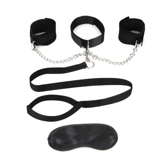 Чёрный ошейник с наручниками и поводком Collar Cuffs   Leash Set - Lux Fetish - купить с доставкой в Димитровграде
