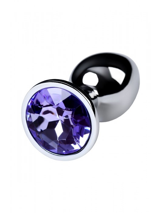 Серебристая конусовидная анальная пробка с фиолетовым кристаллом - 7 см. - ToyFa - купить с доставкой в Димитровграде