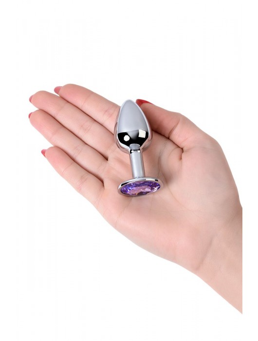 Серебристая конусовидная анальная пробка с фиолетовым кристаллом - 7 см. - ToyFa - купить с доставкой в Димитровграде