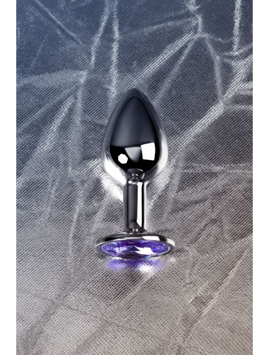 Серебристая конусовидная анальная пробка с фиолетовым кристаллом - 7 см. - ToyFa - купить с доставкой в Димитровграде