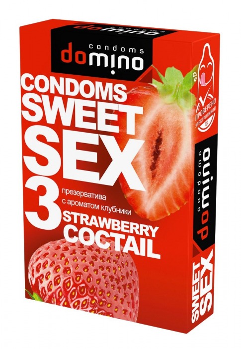 Презервативы для орального секса DOMINO Sweet Sex с ароматом клубничного коктейля  - 3 шт. - Domino - купить с доставкой в Димитровграде