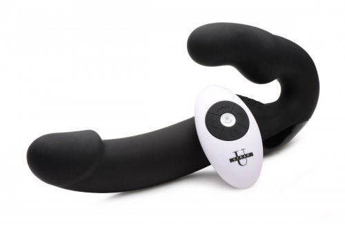 Черный безремневой страпон Urge Silicone Strap On с пультом ДУ - 24 см. - XR Brands - купить с доставкой в Димитровграде