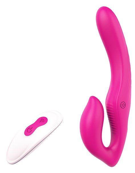 Ярко-розовый безремневой страпон REMOTE DOUBLE DIPPER - 22 см. - Dream Toys - купить с доставкой в Димитровграде