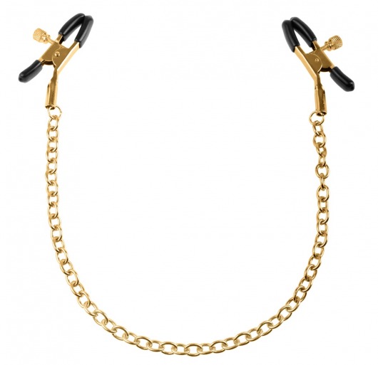 Чёрные с золотом зажимы на соски Gold Chain Nipple Clamps - Pipedream - купить с доставкой в Димитровграде