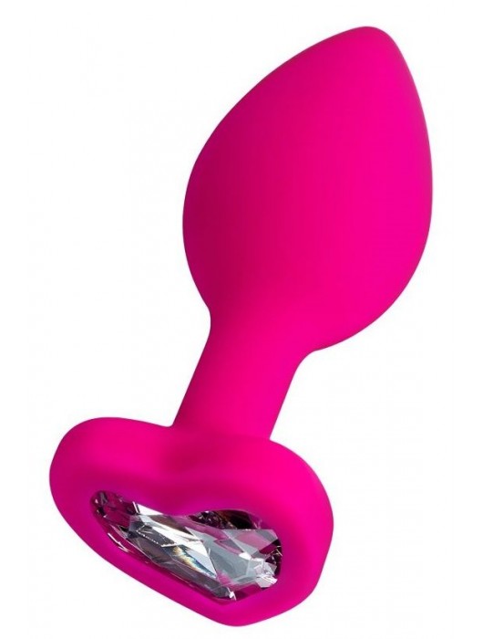 Розовая анальная втулка Diamond Heart с прозрачным кристаллом - 8 см. - ToyFa - купить с доставкой в Димитровграде