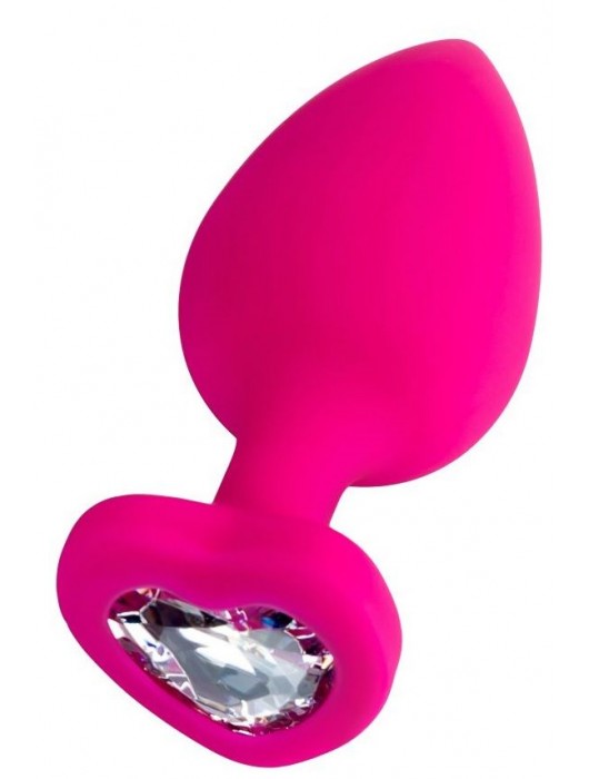 Розовая анальная втулка Diamond Heart с прозрачным кристаллом - 9,5 см. - ToyFa - купить с доставкой в Димитровграде