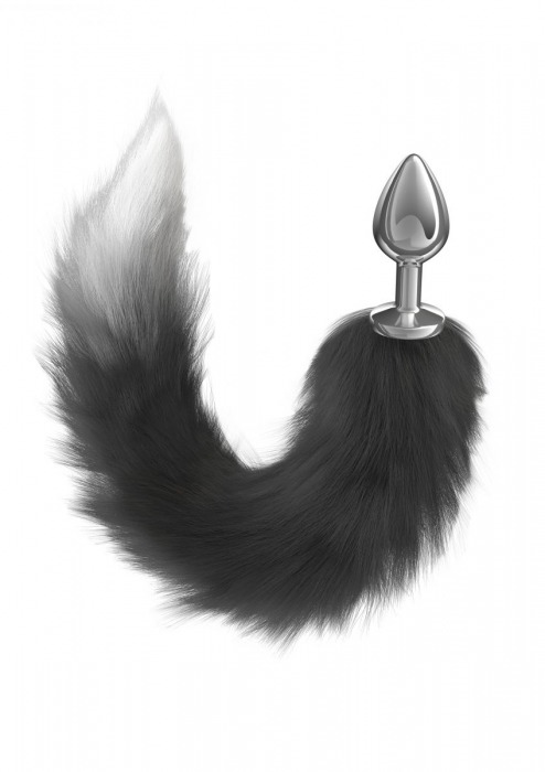 Серебристая анальная пробка с черным хвостом Starlit - Lola Games - купить с доставкой в Димитровграде