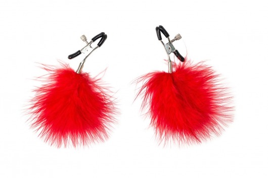 Зажимы на соски с красным пухом Euphoric - Lola Games - купить с доставкой в Димитровграде
