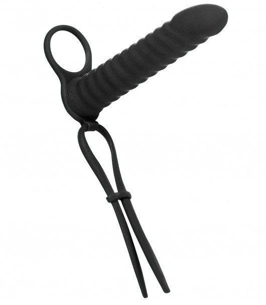 Черная вибронасадка для двойного проникновения Rori - 17 см. - Lola Games - купить с доставкой в Димитровграде