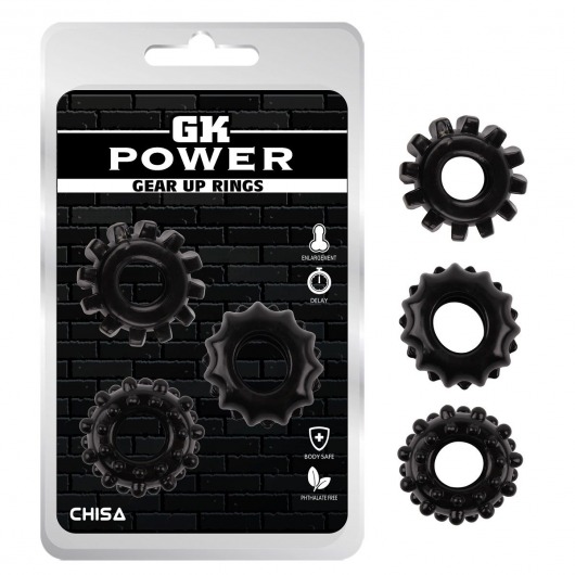Набор из 3 черных эрекционных колец Gear Up Rings - Chisa - в Димитровграде купить с доставкой