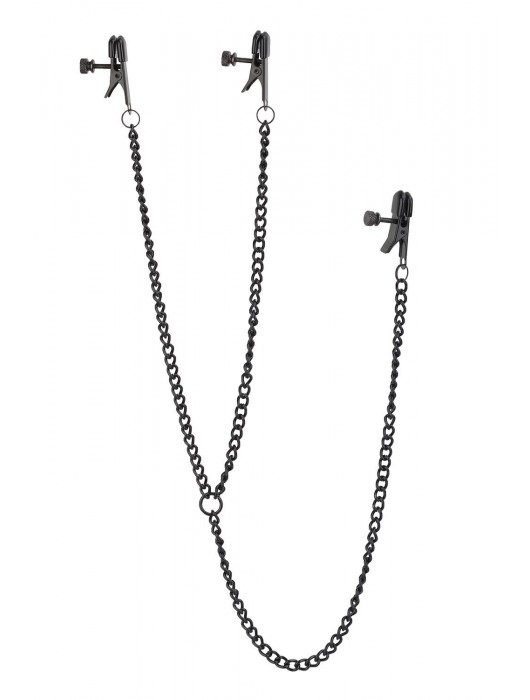 Черные зажимы на соски и клитор на цепочке DELUXE NIPPLE   CLIT CLAMPS - Dream Toys - купить с доставкой в Димитровграде