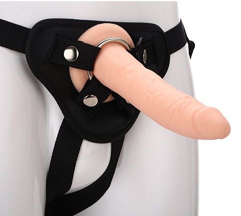 Телесный страпон на черных трусиках STRAP ON REAL DILDO - 20 см. - Dream Toys - купить с доставкой в Димитровграде