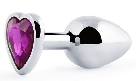 Серебристая анальная пробка с фиолетовым кристаллом-сердечком - 8 см. - Anal Jewelry Plug - купить с доставкой в Димитровграде