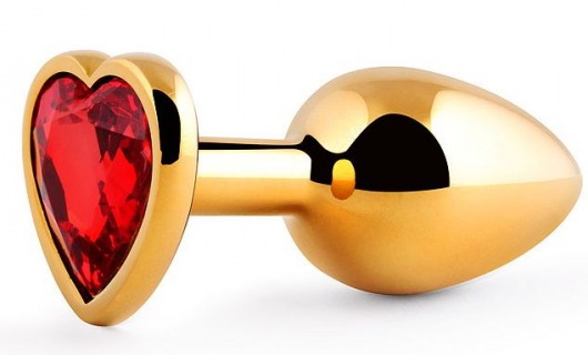 Золотистая анальная пробка с красным стразом-сердечком - 8 см. - Anal Jewelry Plug - купить с доставкой в Димитровграде
